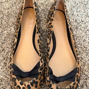 LC Lauren Conrad Animal Print Flats with Black Bow